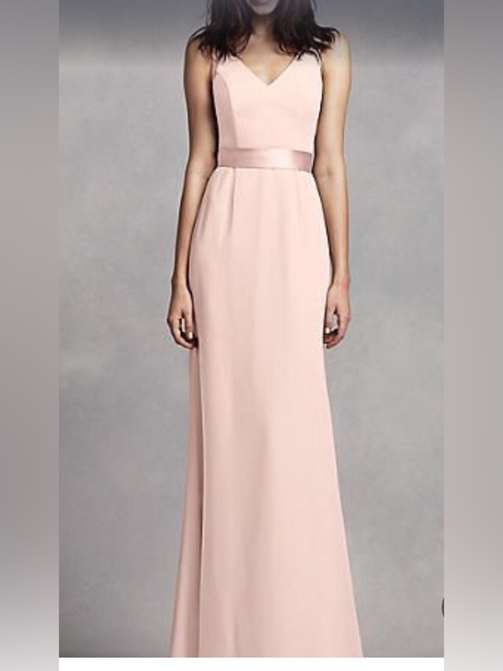 Vera Wang Soft Blush V-Neck Satin Waist Maxi Dress